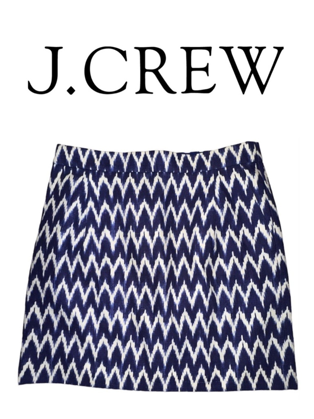 J. CREW Blue White Zig Zag Jacquard Mini Skirt Pockets Suit Career Chic Women 4